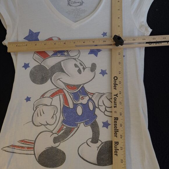 Disney Womens T-Shirt White Size XS 100% Cotton Mickey Patriotic Pullover - Picture 3 of 12